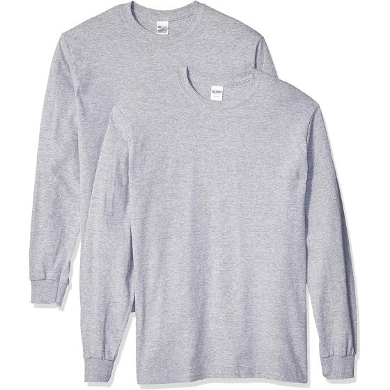 Gildan Men's Heavy Cotton Long Sleeve T-Shirt, Style G5400, 2-Pack, Sport Grey, Large