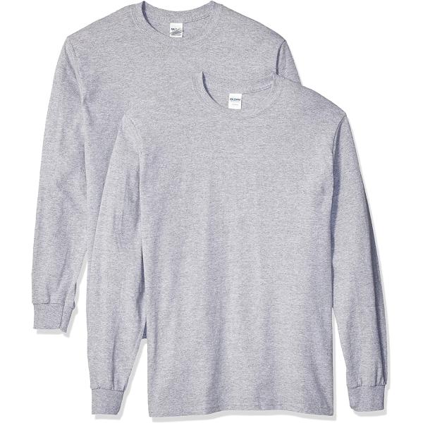 Gildan Men's Heavy Cotton Long Sleeve T-Shirt, Style G5400, 2-Pack, Sport Grey, Large