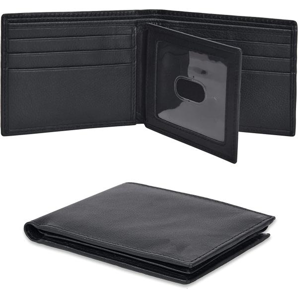 Real Leather Bifold Wallet for Men - Wallets with 9 Credit Cards 1 ID Window Slim Minimalist Front Pocket Billfold