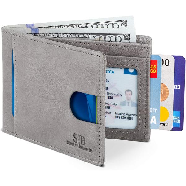 SERMAN BRANDS RFID Blocking Slim Bifold Genuine Leather Thin Minimalist Front Pocket Wallets for Men Billfold Wallet Men Gift