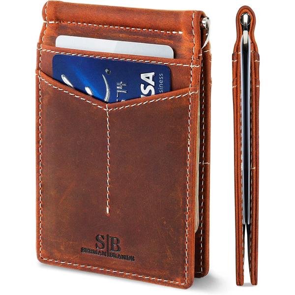 SERMAN BRANDS RFID Blocking Wallet Slim Bifold - Genuine Leather Minimalist Front Pocket Wallets for Men with Money Clip Gift