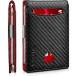 RUNBOX Red Wallet for Men Slim with 11 Credit Card Slots Leather Money Clip RFID Blocking Thin Men's Wallet Bifold Minimalist Front Pocket Large Capacity with Gift Box Carbon