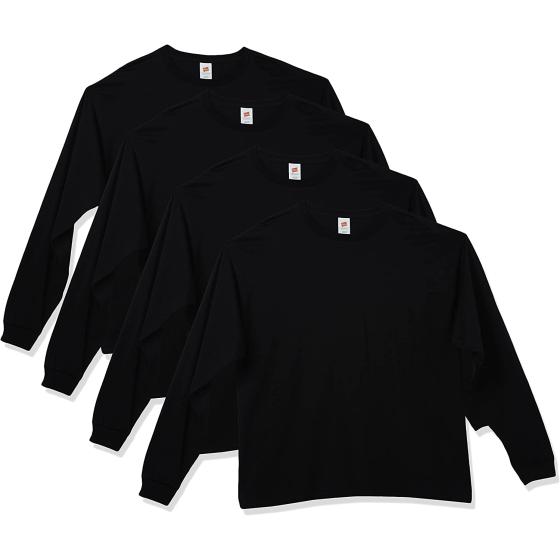 Hanes Men's Essentials Long Sleeve T-Shirt Pack, Crewneck Cotton Tees, 4-Pack
