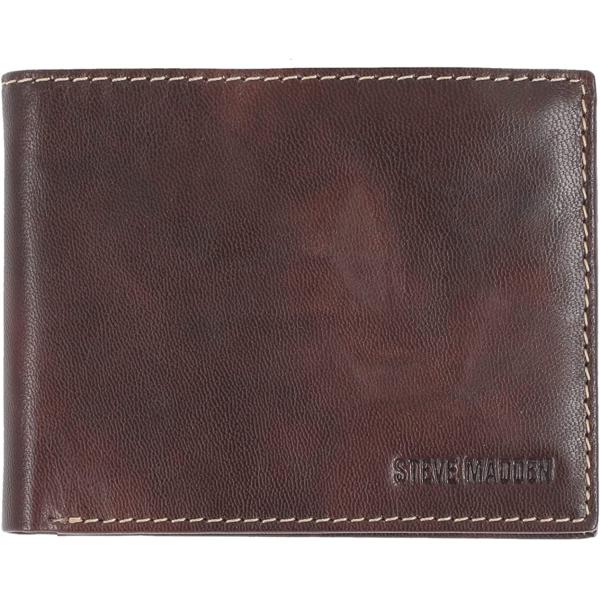 Steve Madden Men's Leather RFID Wallet Extra Capacity Attached Flip Pocket