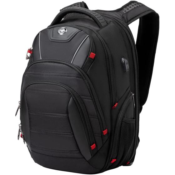 Swissdigital Design Circuit College Business Travel Backpack TSA Friendly Built in USB Charging RFID Protection Fits Laptops up to 15.6" Black (J14-BR)