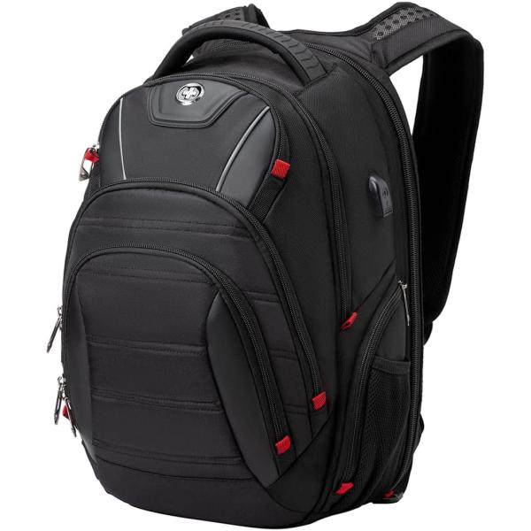 Swissdigital Design Circuit College Business Travel Backpack TSA Friendly Built in USB Charging RFID Protection Fits Laptops up to 15.6" Black (J14-BR)