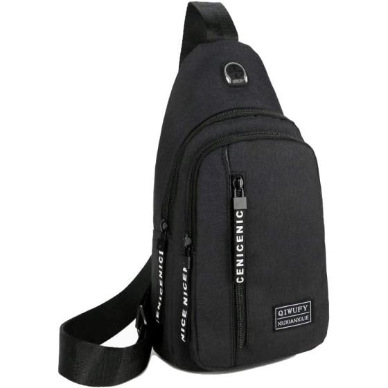 Small Sling Bag Crossbody Chest Shoulder Water Resistant Purse One Strap Travel Bag for Men Women Boys With Earphone Hole