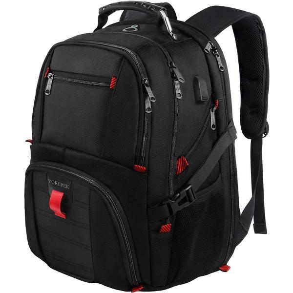 YOREPEK Travel Backpack, Extra Large 50L Laptop Backpacks for Men Women, Water Resistant College School Bookbag Airline Approved Business Work Bag with USB Charging Port Fits 17 Inch Computer, Black