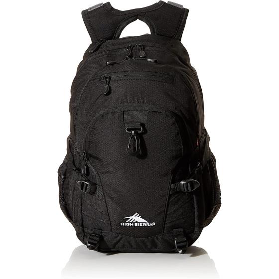High Sierra Loop-Backpack, School, Travel, or Work Bookbag with tablet-sleeve, Black, One Size