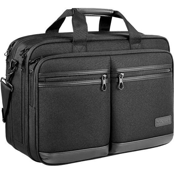 KROSER Laptop Bag Stylish Laptop Briefcase Fits Up to 17.3 Inch Expandable Water-Repellent Shoulder Messenger Bag Computer Bag with RFID Pockets for Business/Travel/School/College/Men/Women-Black