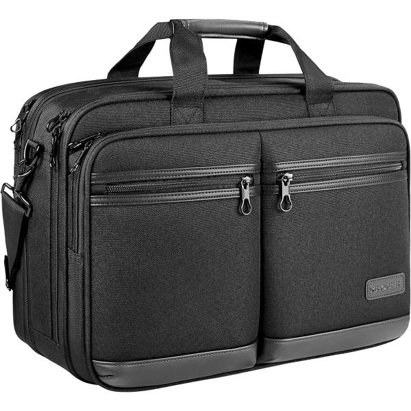 KROSER Laptop Bag Stylish Laptop Briefcase Fits Up to 17.3 Inch Expandable Water-Repellent Shoulder Messenger Bag Computer Bag with RFID Pockets for Business/Travel/School/College/Men/Women-Black