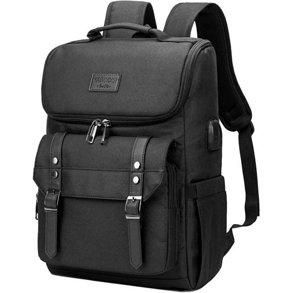 Vintage Backpack Travel Laptop Backpack with usb Charging Port for Women & Men School College Students Backpack Fits 15.6 Inch Laptop Black