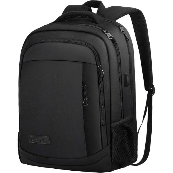 Monsdle Travel Laptop Backpack Anti Theft Water Resistant Backpacks School Computer Bookbag with USB Charging Port for Men Women College Students Fits 15.6 Inch Laptop (Black)