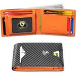 GSOIAX Mens Slim Wallet for Men Minimalist Genuine Leather Carbon Fiber Rfid Blocking Cowhide Bifold Credit Card Holder With Gift Box (Carbon Black and Orange)