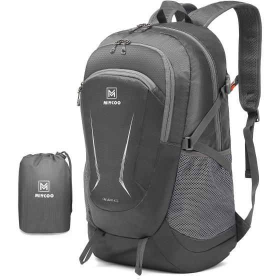 MIYCOO Lightweight Backpack for Men Women - Packable Hiking Travel Backpack - Foldable Outdoor Camping Waterproof Daypack Grey