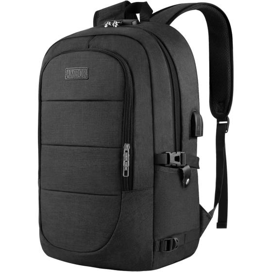 AMBOR Travel Laptop Backpack,17.3 inch Anti Theft Business Laptop Backpack with USB Charging Port and Headphone Interface, College School Backpack for Men & Women,Black