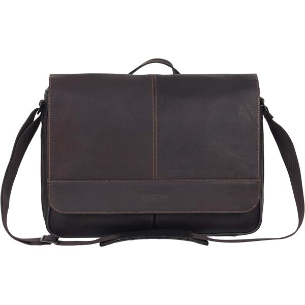 Kenneth Cole REACTION Risky Business Messenger Full-Grain Colombian Leather Crossbody Laptop Case & Tablet Day Bag