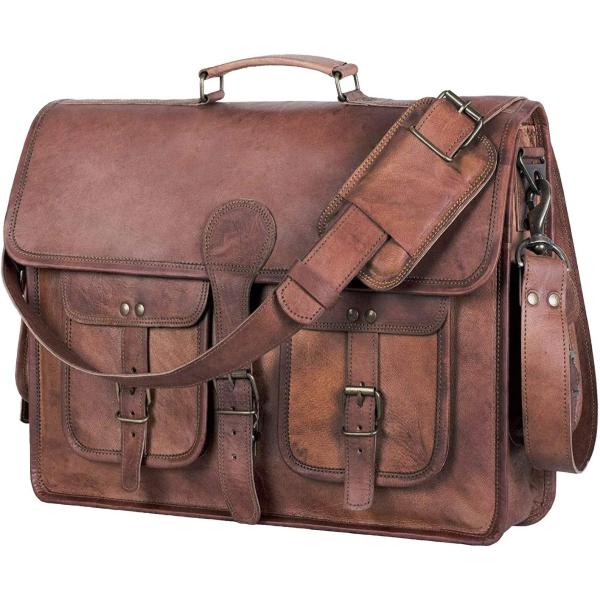 KPL 18 INCH Leather Briefcase Laptop Messenger bag best computer satchel Handmade Bags for men and women