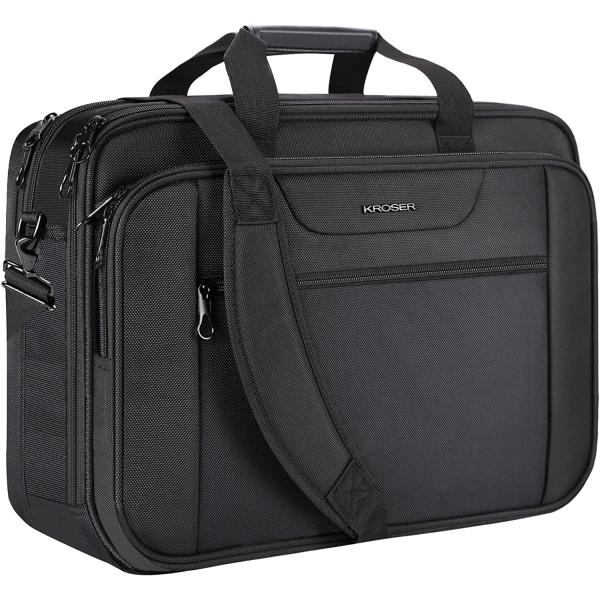 KROSER Laptop Bag XXL Laptop Briefcase Fits Up to 18 Inch Laptop Water-Repellent Gaming Computer Bag Shoulder Bag Expandable Capacity for Travel/Business/School/Men-Black