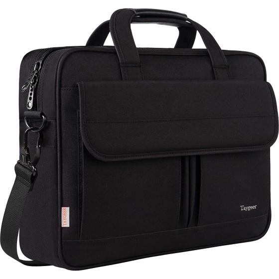 Taygeer Laptop Bag 15.6 Inch, Business Briefcase Gifts for Men Women, Water Resistant Messenger Shoulder Bag with Strap, Durable Office Bag, Carry On Laptop Case for Computer/Notebook/MacBook,Black