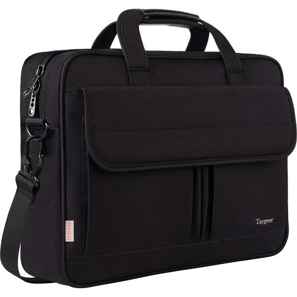 Taygeer Laptop Bag 15.6 Inch, Business Briefcase Gifts for Men Women, Water Resistant Messenger Shoulder Bag with Strap, Durable Office Bag, Carry On Laptop Case for Computer/Notebook/MacBook,Black