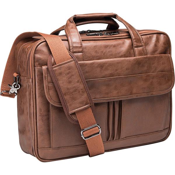 seyfocnia Mens Laptop Bag,15.6 Inch Leather Messenger Bag Water Resistant Business Travel Briefcase, Work Computer Bag Satchel Bag Husband Gifts(Brown