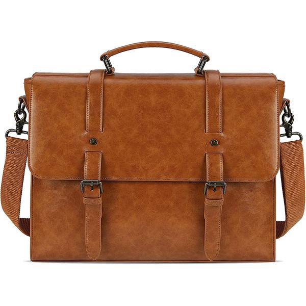 Leather Mens Messenger Bag Vintage 15.6 Inch Waterproof Leather Laptop Briefcase Large Satchel Shoulder Bag Retro Office College Computer Laptop Bag, Brown