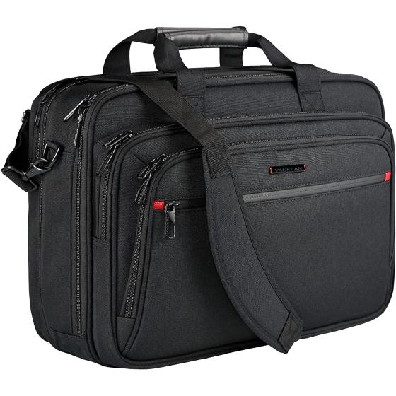 VANKEAN Laptop Briefcase for Men Women, Fits Up to 17.3 Inch Laptop Expandable Premium Laptop Shoulder Bag Water-Repellent Messenger Bag Computer Bag for Travel/Business/School-Black