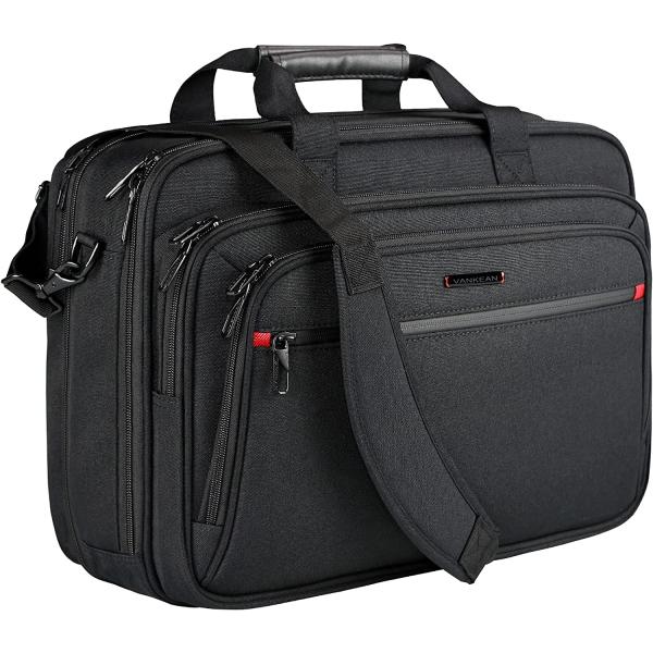 VANKEAN Laptop Briefcase for Men Women, Fits Up to 17.3 Inch Laptop Expandable Premium Laptop Shoulder Bag Water-Repellent Messenger Bag Computer Bag for Travel/Business/School-Black