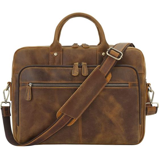 Ringsun Leather Briefcase for Men Large Satchel Bags, Mens Business Travel Case Messenger Bag, Fits 15.6" Leather Laptop Bag