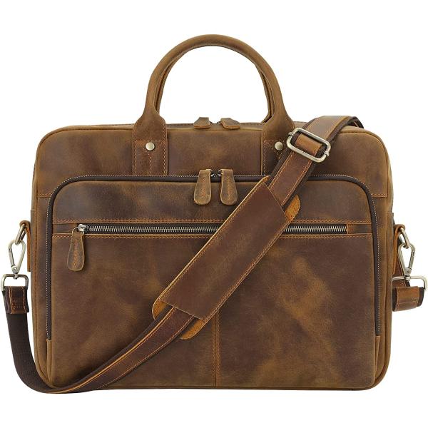 Ringsun Leather Briefcase for Men Large Satchel Bags, Mens Business Travel Case Messenger Bag, Fits 15.6" Leather Laptop Bag
