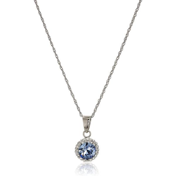 Amazon Collection Sterling Silver Crystal Halo Pendant Necklace,18"