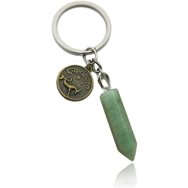ZUOPIPI Zodiac Crystal Stone Keychain Natural Rose Stone/Red Agate/Aventurine Healing Crystal Keychain