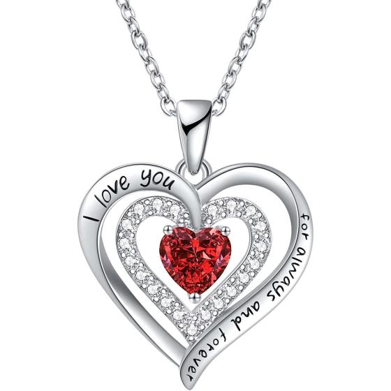 REDBEE Wife Jewelry 18K Rose Gold 925 Sterling Silver Plated Birthstone Jewelry Heart Pendant Necklace for Women, Birthday Jewelry for Girlfriend, Valentine's Day for Wife, Mother's Day for Mom Grandma, Gifts for Her on Wedding Anniversary Christmas