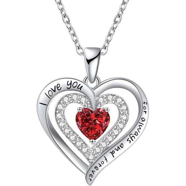 REDBEE Wife Jewelry 18K Rose Gold 925 Sterling Silver Plated Birthstone Jewelry Heart Pendant Necklace for Women, Birthday Jewelry for Girlfriend, Valentine's Day for Wife, Mother's Day for Mom Grandma, Gifts for Her on Wedding Anniversary Christmas