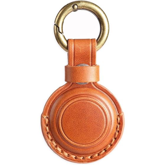 KEEPXYZ Genuine Leather Airtag Holder Suitable for Apple Airtag Keychain Leather, Small Air Tag Holder with Key Rings, Protective Airtag Case Cover Accessories - Brown V1.0