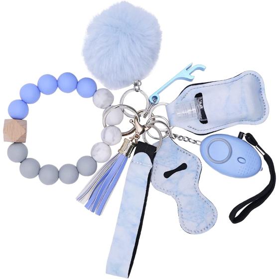 CHPITOS Keychains Set for Women Protection, 9PCS Bead Keychain Bracelet Full Set, Self Protection Key Ring Set