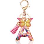 JINGUAZI Initial letter Keychains for Women Tassel Butterfly Pink Purple Cute Car Keychain for Wallet Purses Backpack