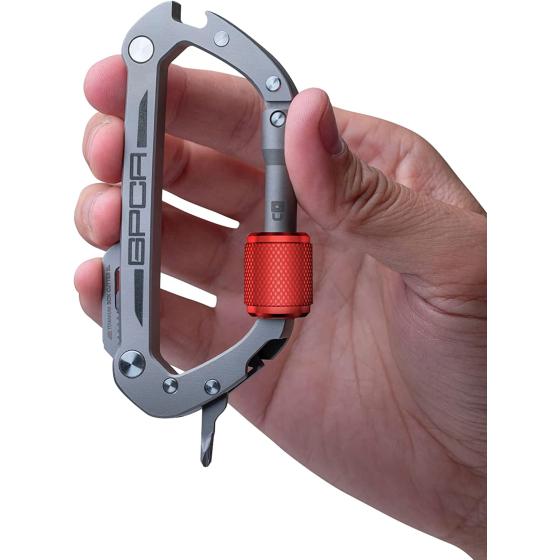 GPCA - Carabiner Keychain PRO, Heavy Duty Carabiner for Outdoor and Daily Use, Use as Camping, Hiking and Outdoor Gear, Handy Keychain Multitool and Backpack Accessory, Titanium with Red Ring