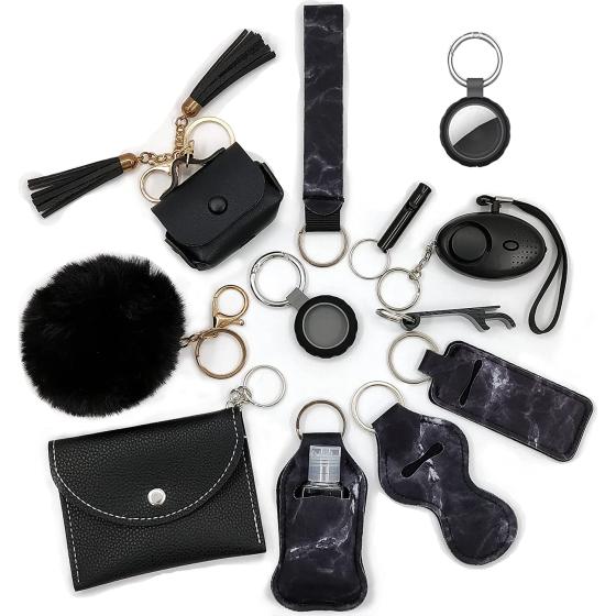 BATUMEYE Keychain Set for Woman Gifts with Alarm,Card Holder,Travel Bottle Keychain Accessories