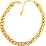U7 Women Girls Barefoot Jewelry 18K Gold or Rose Gold Stainless Steel Heart / Rope / Figaro / Cuban Chain Anklet Foot Bracelet, 25-30 CM Long