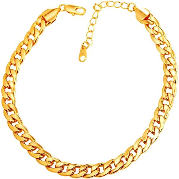 U7 Women Girls Barefoot Jewelry 18K Gold or Rose Gold Stainless Steel Heart / Rope / Figaro / Cuban Chain Anklet Foot Bracelet, 25-30 CM Long