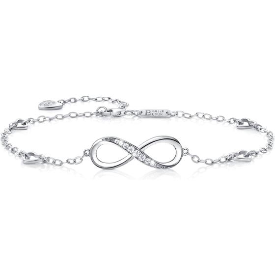 Billie Bijoux Womens 925 Sterling Silver Infinity Anklet Bracelet Endless Love Symbol Charm Adjustable Large Bracelet Mother's Day Gift for Women