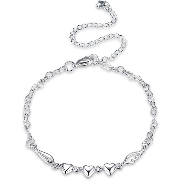 Cutesmile Fashion Jewelry 925 Sterling Silver Love Heart Angel Wings Chain Anklet