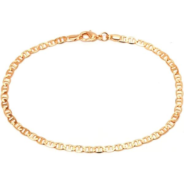 Gold Anklet for Women Flat Mariner Anklet | Barzel 18K Gold Plated Flat Marina Link Anklet for Women - Made In Brazil