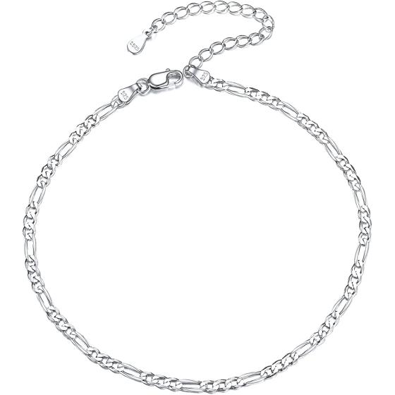 ChicSilver 925 Sterling Silver Ankle Bracelet for Women, Simple Durable Cuban Link/Figaro/Twist Rope Chain Anklets for Beach Party(with Gift Box)