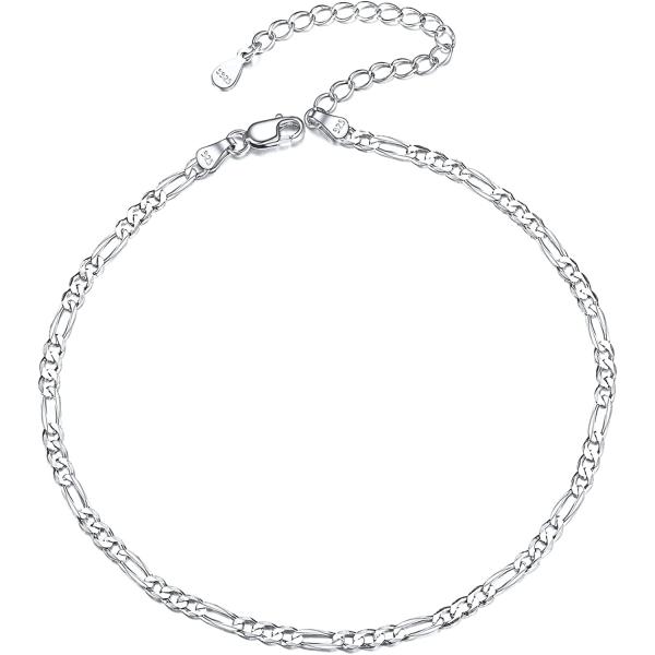 ChicSilver 925 Sterling Silver Ankle Bracelet for Women, Simple Durable Cuban Link/Figaro/Twist Rope Chain Anklets for Beach Party(with Gift Box)