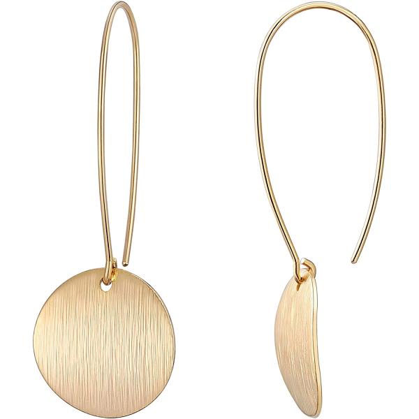 Statement Long Gold Circle Simicircle Ball Dangling Earrings for Women Lightweight Circle Disc Coin Geometric Flat Brushed 18k Gold Plated Drop Dangle Hanging Hoop Earrings for women Gift for Her…