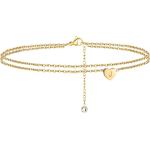 Turandoss Heart Initial Ankle Bracelets for Women, 14K Gold Filled Handmade Dainty Layered Anklet Letter Initial Heart Ankle Bracelets for Women Beach Jewelry Gifts