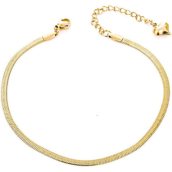 QJLE 18K Gold Plated Flat Snake Chain Link Dainty Ankle Bracelets for women, Boho Cute Summer Beach Anklet Foot Jewelry